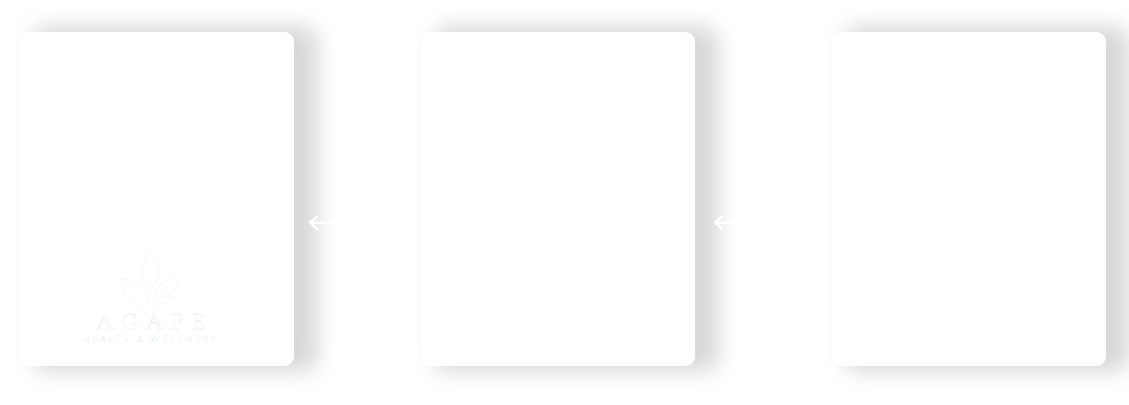 Continuum of care: Mental Health and Psychiatry (Agape Health and Wellness): psychiatric care, therapy, medication management; Outpatient Recovery (Recovery Hub): IOP, outpatient, community-based care; Residential Treatment (Transformation House): 24/7 structured care, co-occurring treatment. Patients move in both directions between all three.
